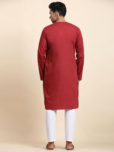 Image of Amazon Brand - Anarva Men's Pure Cotton Solid Kurta Pajama Set Round Neck Casual Yoga Dress