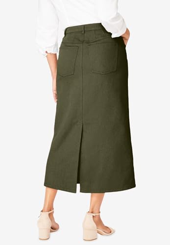 Jessica London Women's Plus Size Classic Cotton Denim Midi Skirt Pockets Long Jean Skirt2
