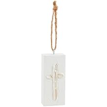 Mud Pie White Christmas Ornament, Cross, 4 1/2" x 2"