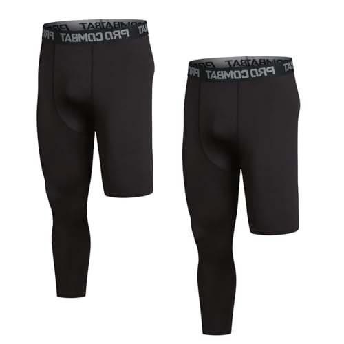 SHAIYOU 2 Pcs Mens 3/4 Pantalones Compresión, Leggings de Una Pierna con Secado Rápido, para Entrenamiento de Gimnasio Sports Basketball Rear Athletics Base Cycling Pants (Black R-Long,S)
