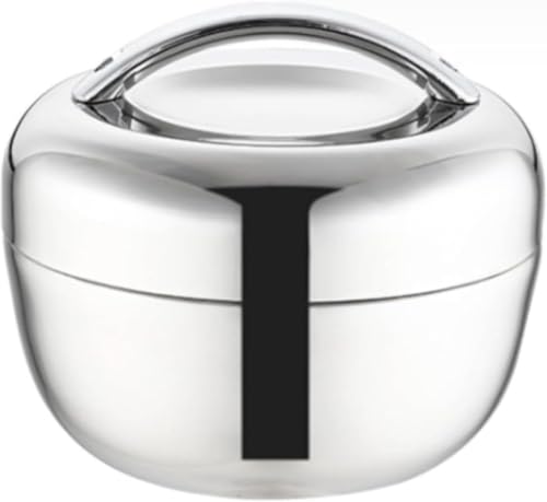 PANJIE保温弁当箱ステンレス製蓋型大容量ドーム型密封弁当保存容器防漏蓋真空二重構造保温持ち運びに便利男性女性日用夜用仕事通勤通学 (シルバー,1L)