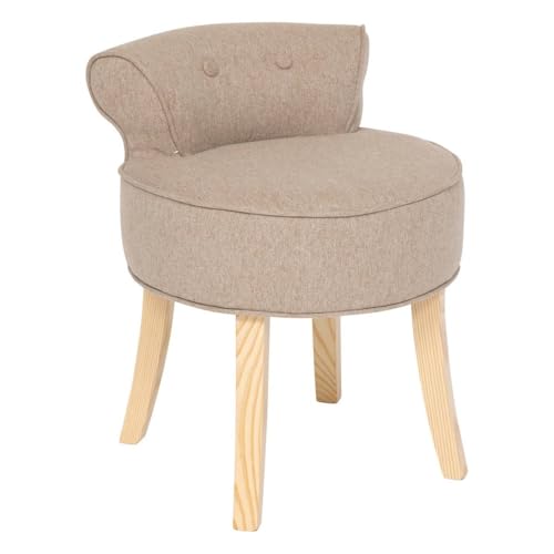 Atmosphera - Tabouret d'Appoint Firmin Beige Chiné, H 58 cm, Pieds en Bois, Dossier Capitonné - pour Salon, Chambre, Coiffeuse