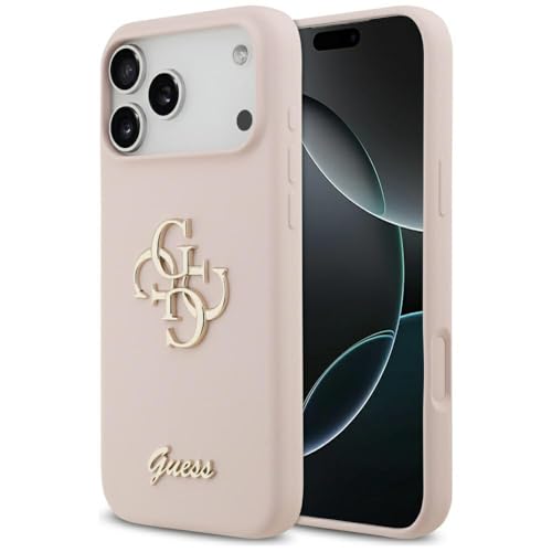 Coque silicone Guess 4G Script rose protège iPhone 17 Pro Max des chutes