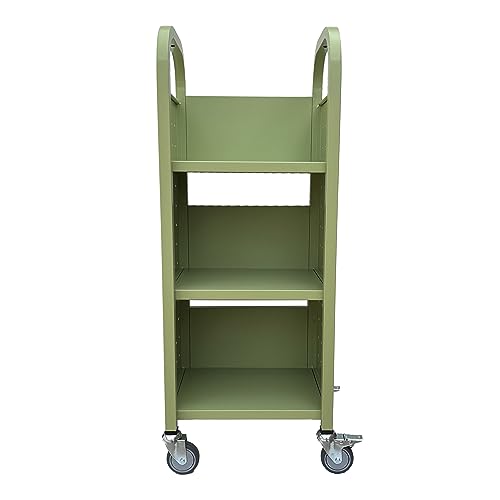 image for Workington Single Bank Rolling Book Truck Book Cart with 3 Flat Shelve