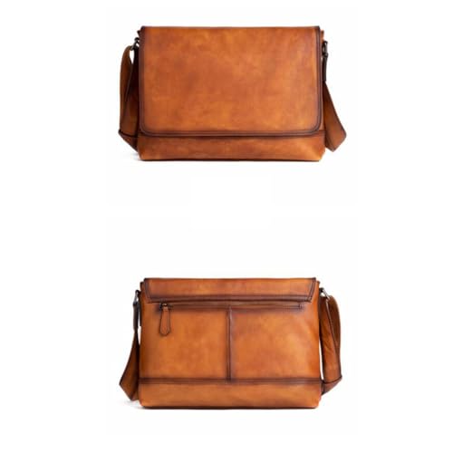 Mens Genuine Leather Shoulder Bags Messenger Bags Briefcases Laptop Bag Crossbody Bags Casual Daypacks(Yellow)2