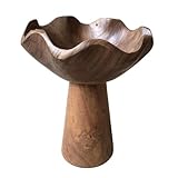 T2 CONCEPT Natural Brown Teak Wood Pedestal Planter Traditional Accent Planter for Succulents Home Decor Cacti Greenery 8.5” x 9”