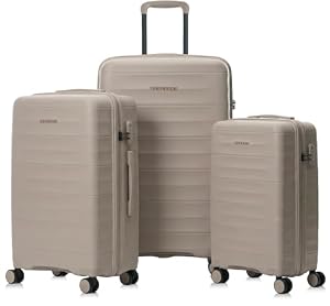ABISTAB Mariner Koffer-Set 3-teilig aus 100% Eco-PP Hartschale, Robust & Langlebig, Stilvolles Design, 55x36x21 / 68x43x25 / 77x50x29 cm, 34L / 69L / 106L, Dune Grey
