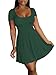 LYANER Women's Scoop Neck Short Sleeve Ruffle Hem A Line Flare Mini Basic Dress Dark Green Medium