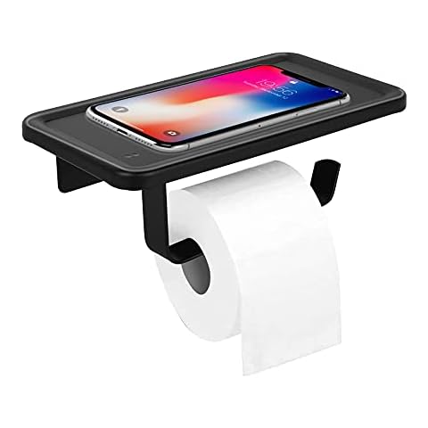 KLKIT Sus304 Toilet Roll Holder No Drilling with Shelf Stainless Steel Self-Adhesive Toilet Paper Holder No Drilling Required Toilet Paper Holder Roll Holder Wall Mounted for Kitchen and Bathroom Cover