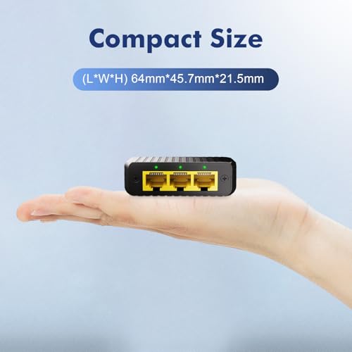 Image of Binardat 1 to 3 Gigabit Network Splitter, 4 Port Ethernet Switch, Type-C Power Supply, Mini Size Metal Housing Plug and Play
