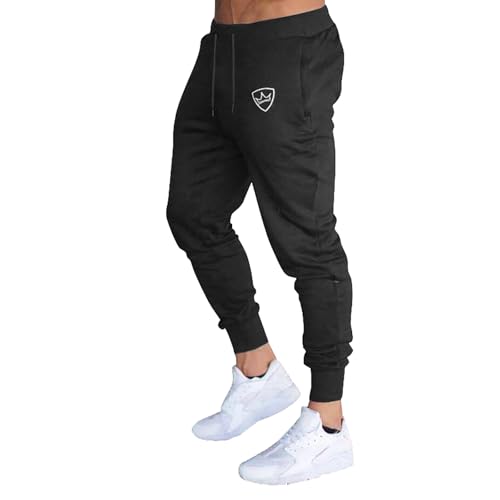 Pantalón Slim Fit con cordón de ajuste para hombre Jogging Bottoms elástico Pantalones de deporte Chándal Trousers Leggings Streewear Gym Fitness, Le Noir, XL