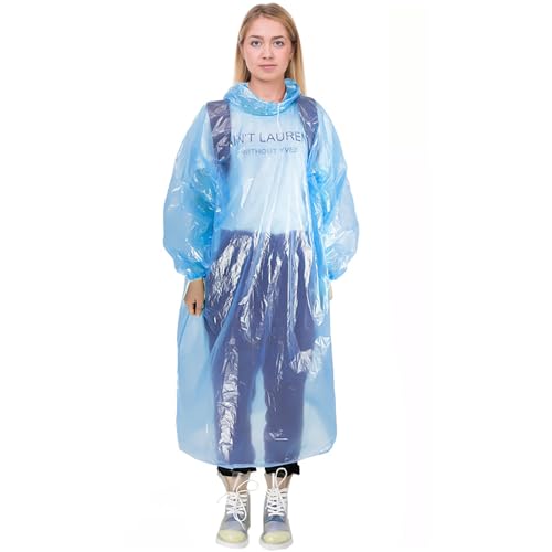 Regenponchos mit Kapuze, Regenponchos für Transparent blau, Wiederverwendbare Regenmäntel, Für Festivals, Konzert, Wandern, Damen, Herren Einheitsgröße, Blau