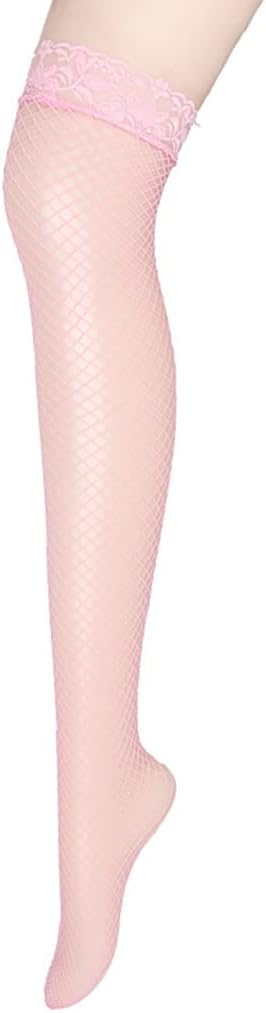 Fishnet Thigh High Hold Up Stockings Anti-skid Silicone Lace Silk Sexy Stockings Medium Net for Women 4 Pairs One Size