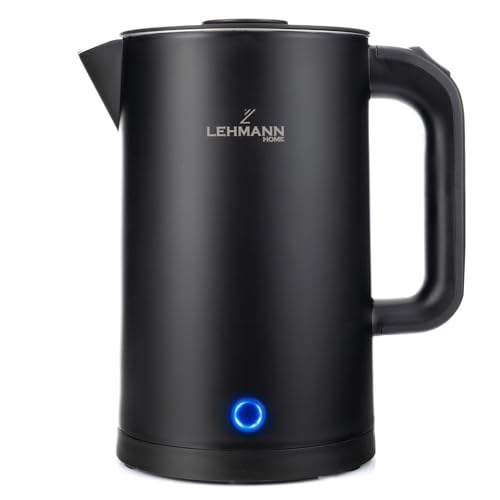 LEHMANN Elektrischer Wasserkocher Edelstahl 1,7L, 2200W, Schnelles Aufheizen, Doppelwand Design, Abschaltautomatik und Überhitzungsschutz, BPA-frei, für Babynahrung, Tee und Kaffee, Schwarz LEHMANN Elektrischer Wasserkocher Edelstahl 1,7L, 2200W, Schnelles Aufheizen, Doppelwand Design, Abschaltautomatik und Überhitzungsschutz, BPA-frei, für Babynahrung, Tee und Kaffee, Schwarz