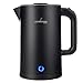 LEHMANN Bollitore Elettrico, 1,7L, 2200W, Riscaldamento Rapido, Design a Doppia Parete, Acciaio Inox, Base Girevole 360°, Spegnimento Automatico, BPA-free – per Tè, Caffè, Pappe, Nero immagine