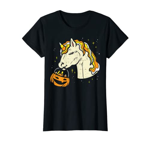 Mitico Unicorno Zucca Candy Halloween Ragazze Donne Maglietta