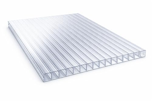 Placa Policarbonato Alveolar 4mm Transparente MACROLUX Protección UV Coextruida Calidad Suiza Stabilit Suisse Invernadero Pérgola Marquesina Garaje Diferentes Tamaños (50x105CM (HxL))