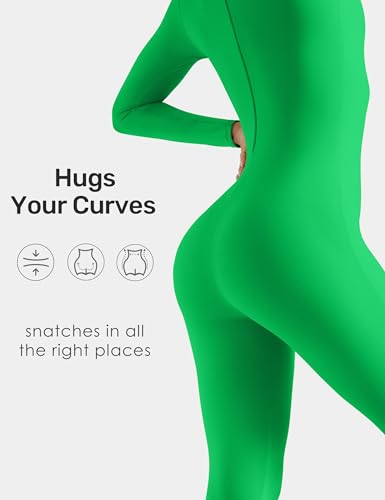 Women Bodysuit Rompers Long Sleeve Jumpsuits Leotards One Piece Tummy Control Yoga Workout Outfits – Full Length Dancewear Suit with Light Compression for Acrobatics, Praise Team, or Gym Sessions
