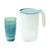 ARTSEWPLY Jarra de Agua Grande Capacidad con Tapa Abatible y Vasos Conjunto Práctico para Jugos y Bebidas Frías Hogar Diseño Nórdico para Uso Diario y Reuniones Familiares