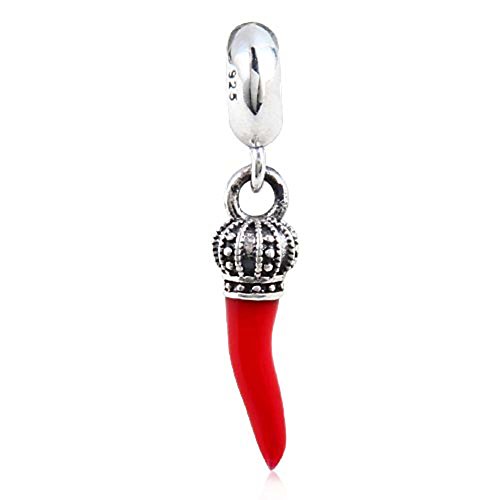Red Horn Charm 925 Sterling Silver Crown Charm Red Pepper Charm Chilli Charm for Bracelet