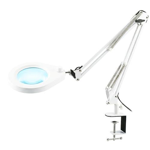 Lampada d'ingrandimento con lente da 5 diottrie, morsetto in acciaio da 6,4 cm, LED dimmerabili, braccio girevole da 90 cm, design comfort ottimale per estetisti, hobbisti e artigiani