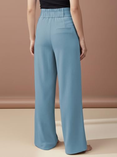 Image of GRECIILOOKS Trousers for Women High Waist | Wide Leg Trousers | Office Wear Pleated Korean Pants for Women's | Elegant Formal Pants