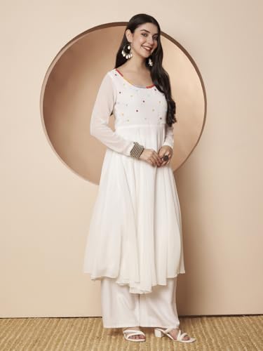 Image of PH POSHAKHUB Georgette Regular Fit Hand Embroidery Anarkali Kurta Set for Women, Yoke Anarkali Kurta for Woman, Ankle Length Anarkali Suit for Women, Full Sleeve Kurti, Dress for Woman