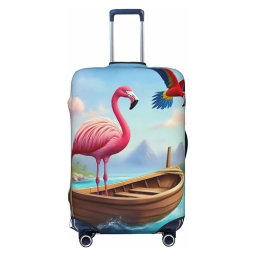 Tropical Flamingo Boat Luggage Cover Protector Suit Case Cover Elastic Washable Anti-Scratch For 18-32 Inch Luggage X-Large
