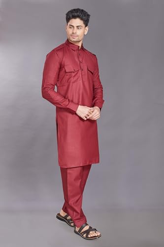 Image of DIVISIVE Men's Cotton Blend Pathani Kurta Pyjama Set