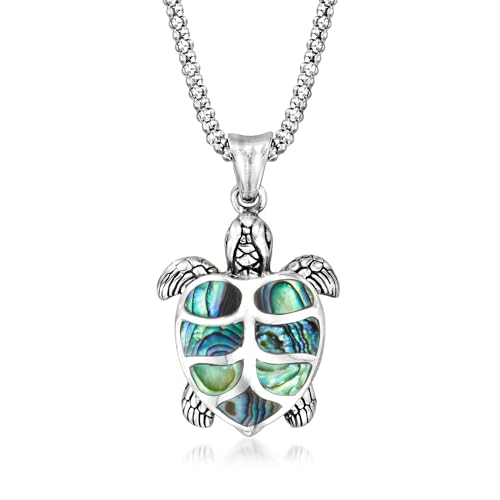 Ross-Simons Abalone Shell Bali-Style Turtle Pendant Necklace in Sterling Silver. 18 inches