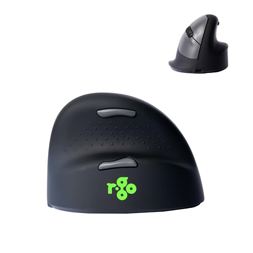 R-Go HE Vertical Ergonomic Mouse, Wireless Bluetooth 5.0, for Large Hand, with Break Software, Prevents Tennis Elbow/Mouse Arm RSI, Silent Click, 5 Buttons - Compatible Windows/MacOS, Black