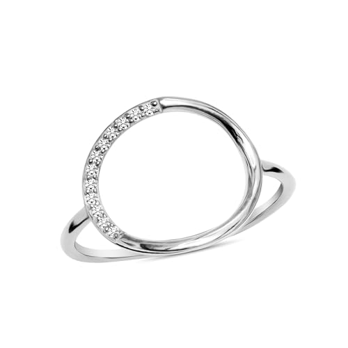 LeCalla 925 Sterling Silver Open Circle, Horseshoe & Tree of Love Designs Finger Ring | Minimalist Wedding Ring Jewelry | Lucky Charm Designs Rings with Cubic Zirconia | Women's Silver Rings