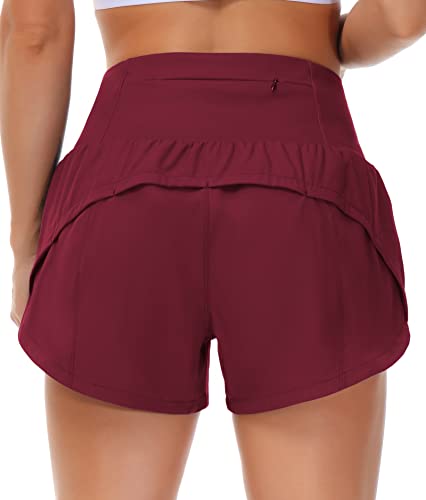 Image of THE GYM PEOPLE Womens High Waisted Running Shorts Quick Dry Athletic Workout Shorts with Mesh Liner Zipper Pockets