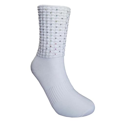 Irish Dance Poodle Socks w/Crystals, Championship Length, White, Small-X-Large2