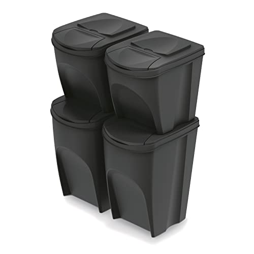 Juego de 4 cubos de reciclaje 100L Prosperplast Sortibox de plastico en color antracita | Leroy Merlin