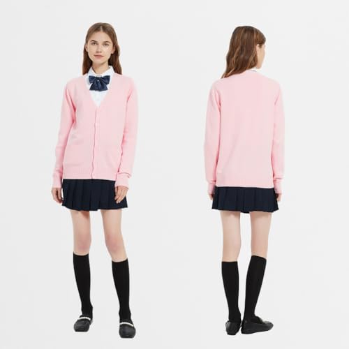 Image of jinghuiyue Women's Cardigan School Uniform Sweater V Neck Button Down Knit Cardigans Coat with Pockets