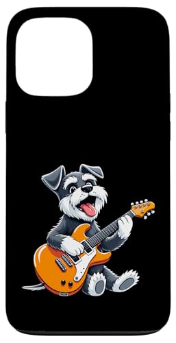 エレキギターを弾く面白いミニシュナウザー 音楽愛好家 スマホケース iPhone 13 Pro Max 用