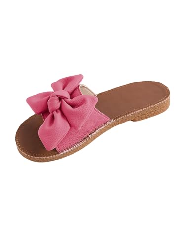 Image of Verdusa Women's Bow Flat Sandals Leather Open Toe Flats Summer Vacation Shoes Beach Sandals Outdoor Slippers