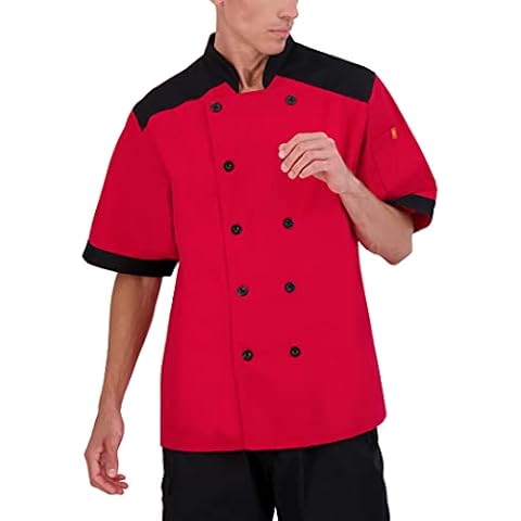 Happy Chef Top Vent Lightweight Chef Coat Short Sleeve (Medium, Red) Cover