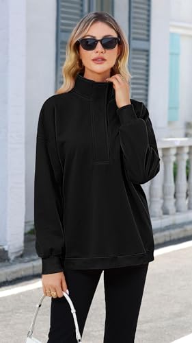 Soesdemo Oversized Sweatshirts for Women No Hood Mock Neck Fleece Lined Waffle Long Sleeve Button Pullover Tunic Sweatshirt2