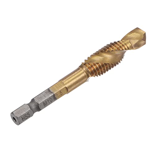 Uxcell Combination Drill And Tap Bit, 1/4" Hex Shank M10 X 1.5 Metric Titanium Coated High Speed Steel 4341 Spiral Flute Drilling Tapping Tool Extra Long 2Pcs #TOP4