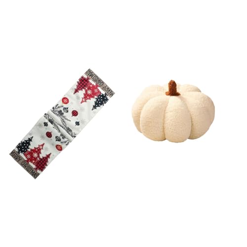 VISTORA Festive Winter Table Runner and Pumpkin Pillow Set for Seasonal Holiday Decor Reusable Xmas Tree Tablecloth and Plush Sofa Cushion Bedroom|Kitchen Dining & Bar|Linens & Textiles|Table Runners