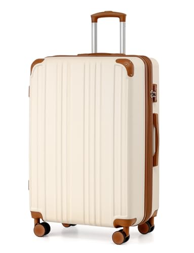 Coolife Luggage, Suitcase with Durable and Lightweight, Large Checked Luggage with ABS Hardshell Expandable, Dual Spinner Wheels, TSA Lock, and YKK Zipper (apricot white, L(28in))