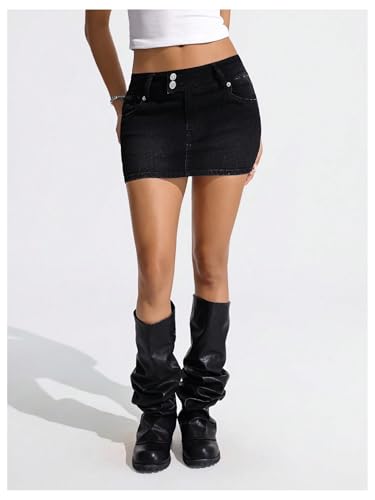 Floerns Women's Bowknot Denim Skirt Stretchy Low Rise Bodycon Mini Skirts3