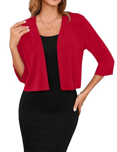 Image of Iandroiy Women's 3 /4 Sleeve Shrugs Lightweight Open Front Cropped Cardigan for Women