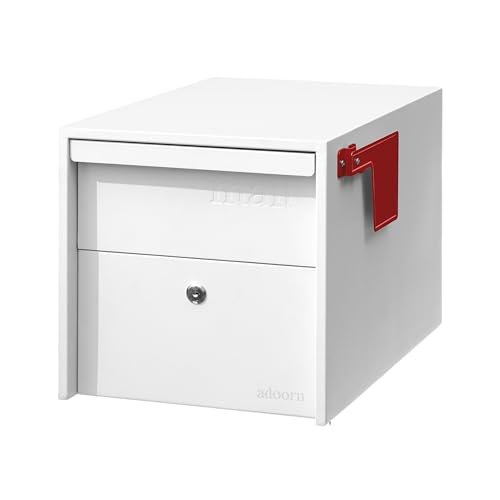 Image of Adoorn Lockable Post Mount Mailboxes for Outside - Small Anti-Theft Locking Mailbox for Packages and Letters - Weatherproof Construction - Durable Steel - 12 inch H x 12 inch W x 18.5 inch D - White
