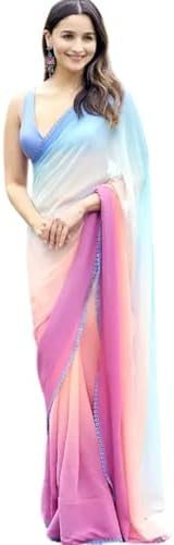 Be4Me.com Alia bhatt Saree celebraty inspired sari Bollywood partywear Satin and Georette Printed saree (unstitch Blouse) (Alia Casata)