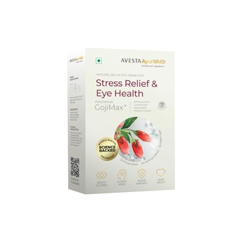 Image of AvestaAyurVAID Stress Relief & Eye Health Powered by GojiMax | Supports Immunity & Vision | Natural Bioactive Hydration Drink (Pack of 7) | No Added Sugar, No Preservatives, No Added Colours