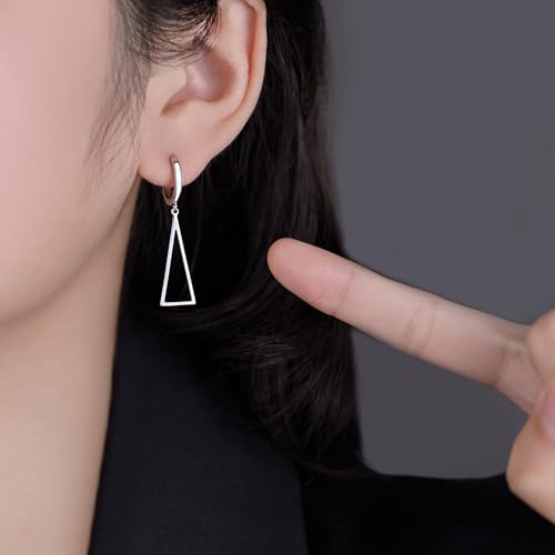 Reffeer Solid 925 Sterling Silver Triangle Earrings Hoop Dangle for Women Teen Girls Geometric Dangle Earrings Huggie3