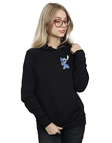 Disney Women's Lilo and Stitch Stitch Backside Breast Print Hoodie Black X-Large